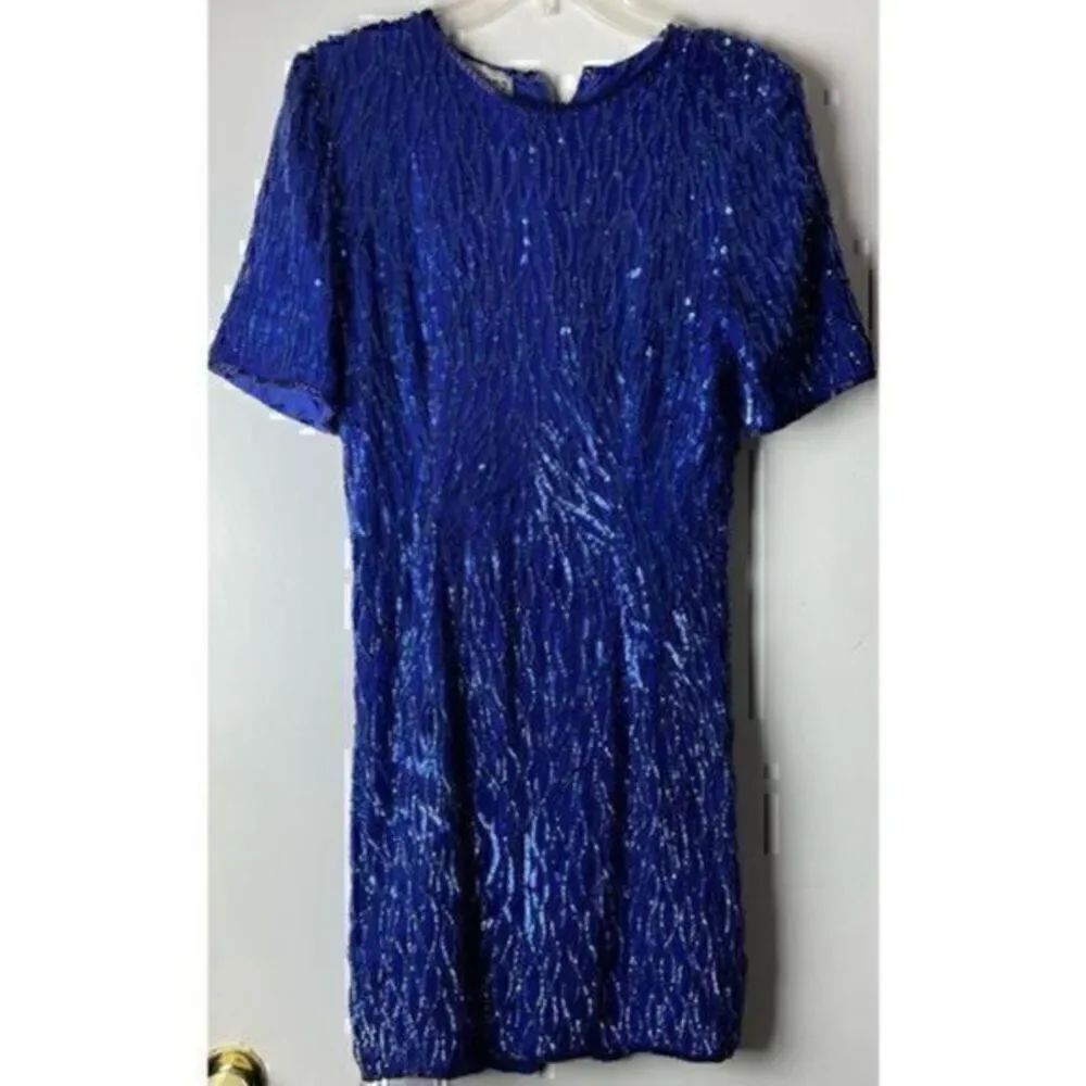 Vintage Blue Beaded Dress by Stenay Size 8